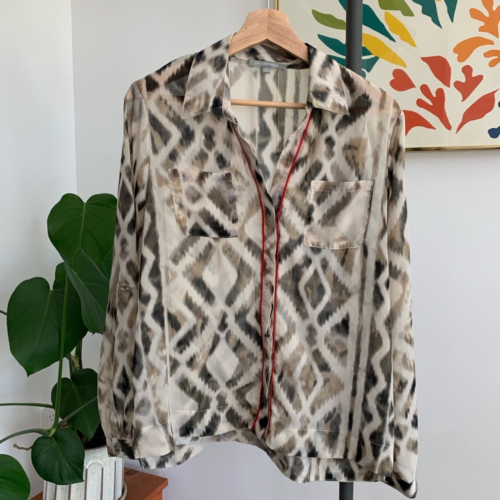 NY Collection sheer animal print button down size large